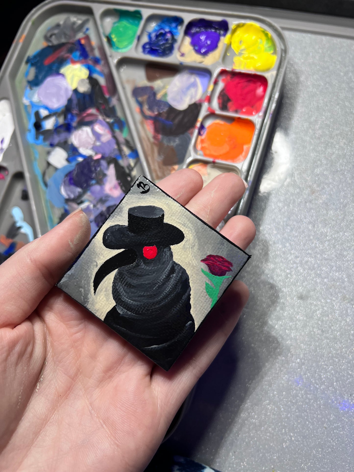 Mini Plague Doctor Painting | Cool Halloween wall decor | Goth Gift Ideas | Dark aesthetic Art