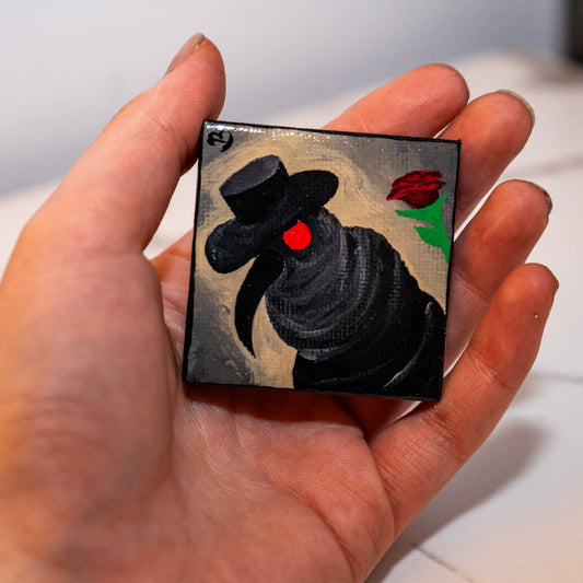 Mini Plague Doctor Painting | Original Gothic Tiny Art | Dark Academia Decor | Hand Painted 2x2 Canvas