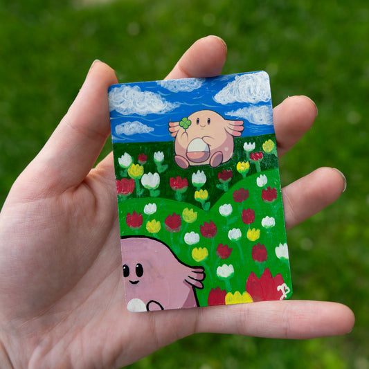 Chansey Flower Field Card | Hand-Painted Pokémon Inspired Collectible Artwork