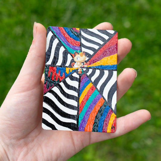 Textured Psychedelic Meowth Trading Card | Hand-Painted Pokémon Fan Art Collectible