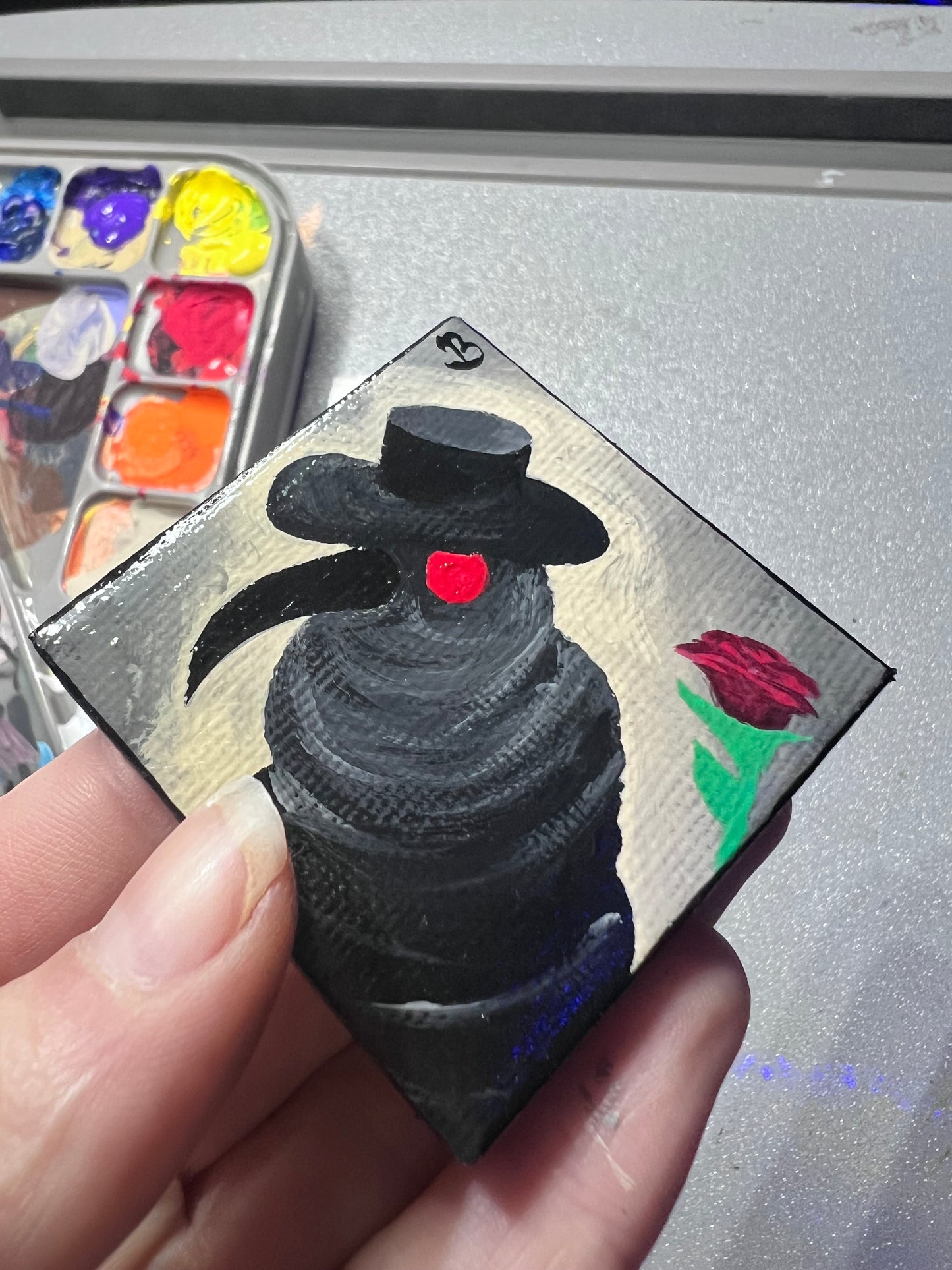 Mini Plague Doctor Painting | Cool Halloween wall decor | Goth Gift Ideas | Dark aesthetic Art