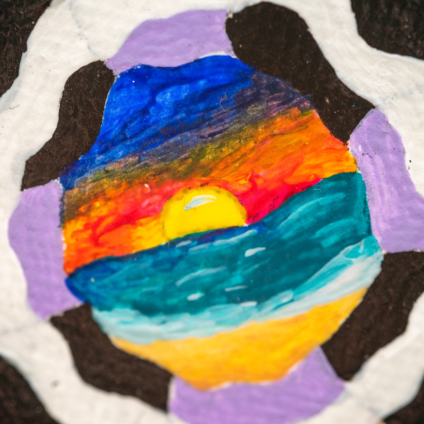 Psychedelic Sunset Portal Mini Painting – Original Abstract Ocean Art – Trippy Line Art Canvas