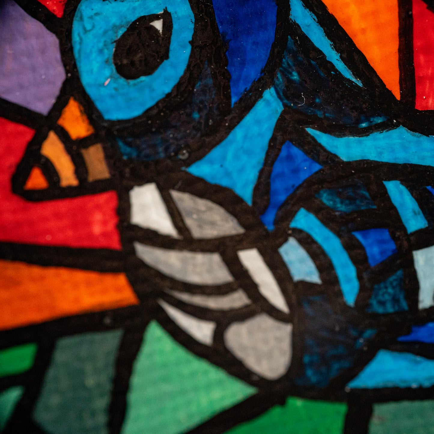 Blue Bird Stained Glass Style Mini Painting – Colorful Mosaic Bird Art – Original Tiny Canvas Nature Decor