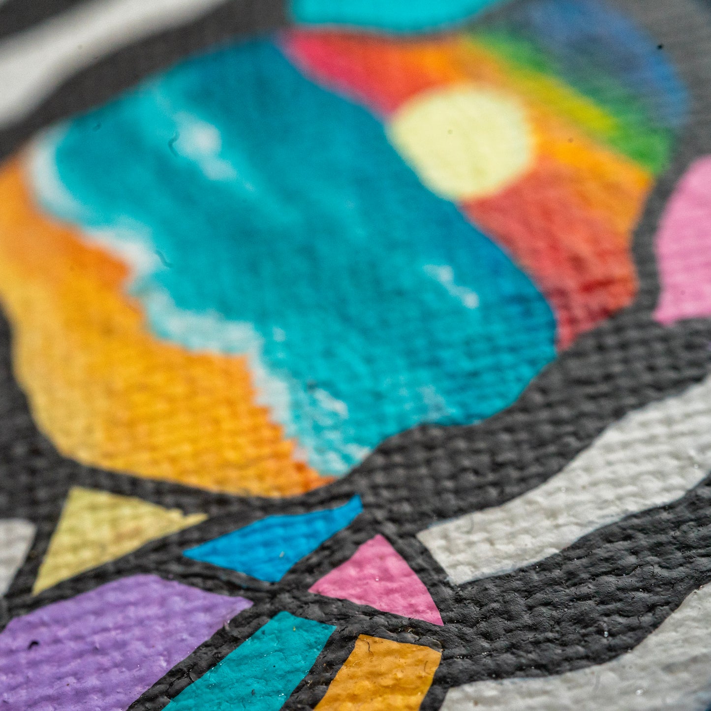 Psychedelic Rainbow Landscape Mini Painting – Original Abstract Line Art Canvas – Colorful Surreal Artwork