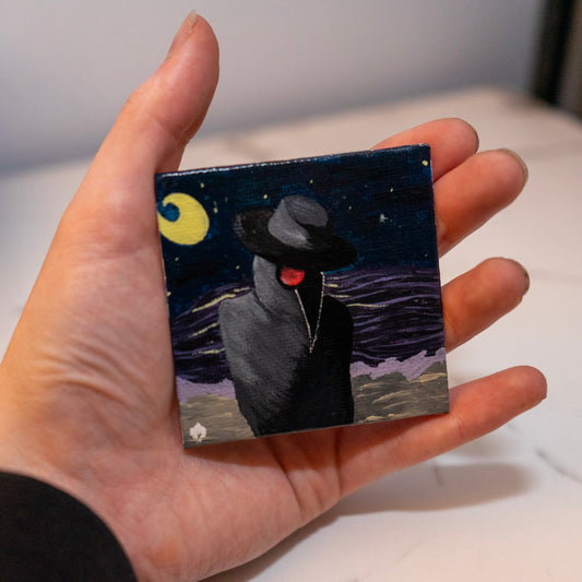 Moonlit Plague Doctor – Original 2.5x2.5 Gothic Mini Painting
