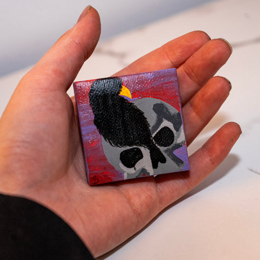 Crow & Skull – Original 2x2 Mini Gothic Painting