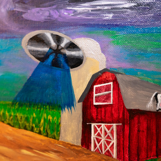 6x8 UFO Farm Painting – Original Acrylic Artwor