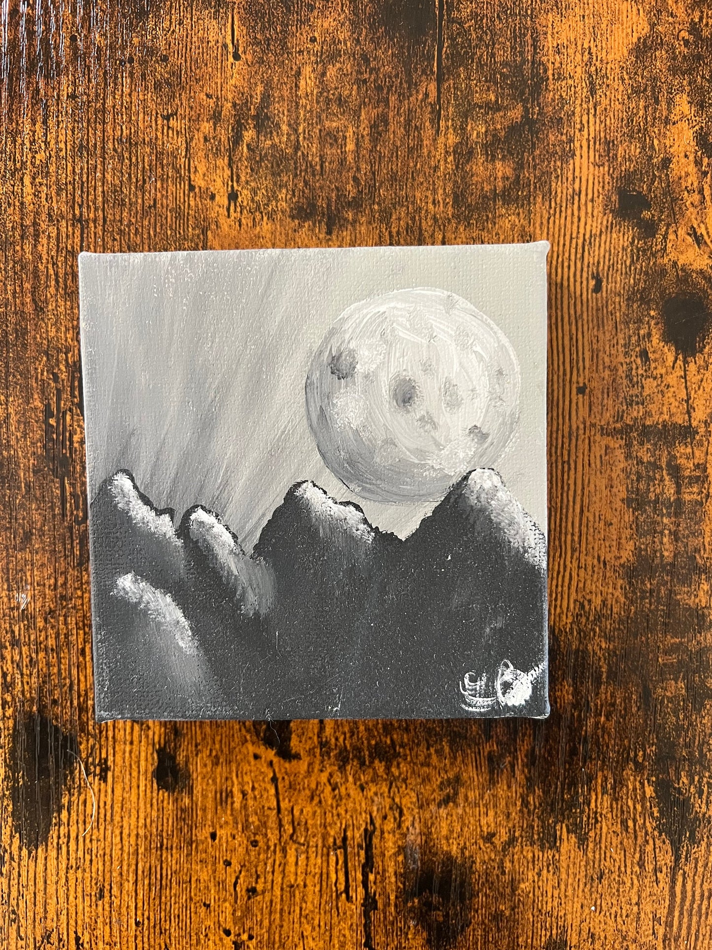 Moonlight Acrylic Painting, Decor Painting, Small Painting, Home Style, Gift, Black and white Mother’s Day Gift