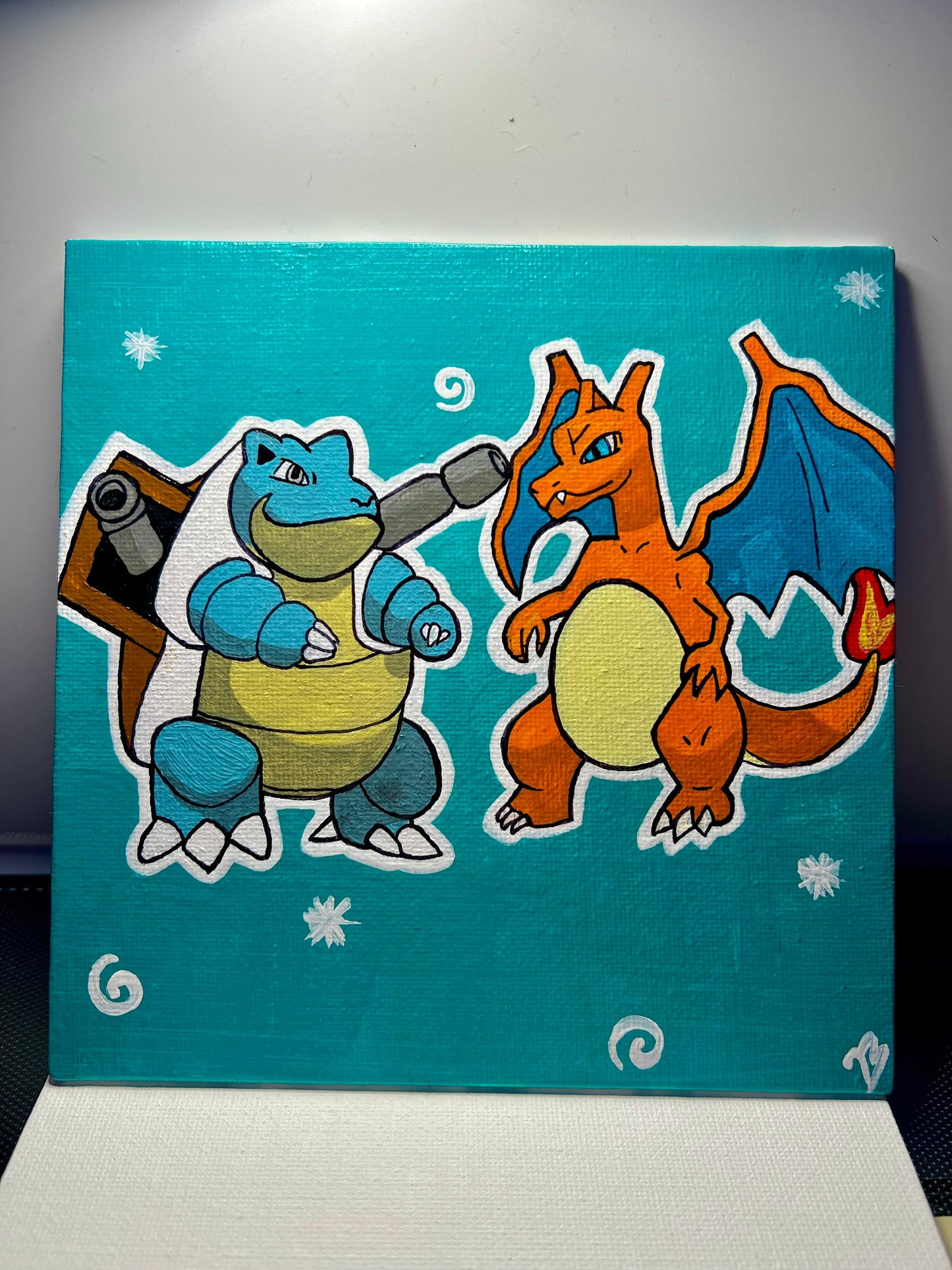 Blastoise vs Charizard Handmade Cartoon Artwork | Pokémon Theme Small Gift | Ideal Present for Him or Her | Father's Day Gift | Graduation