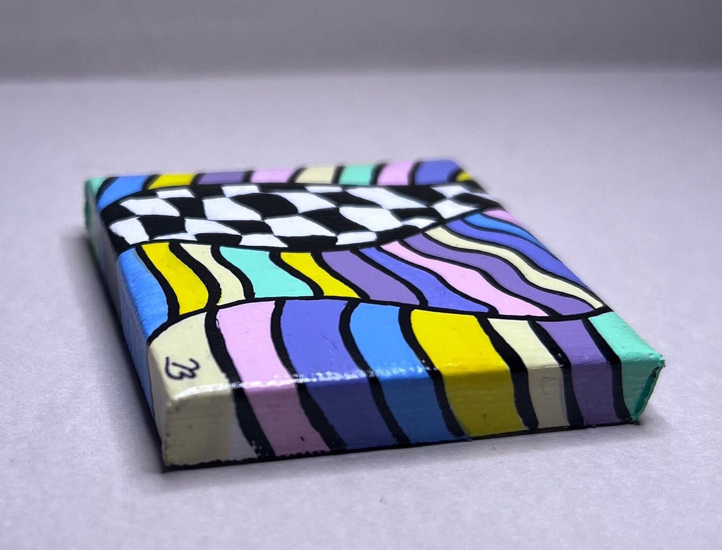 Mini Trippy Psychedelic colorful line art handmade gift painting