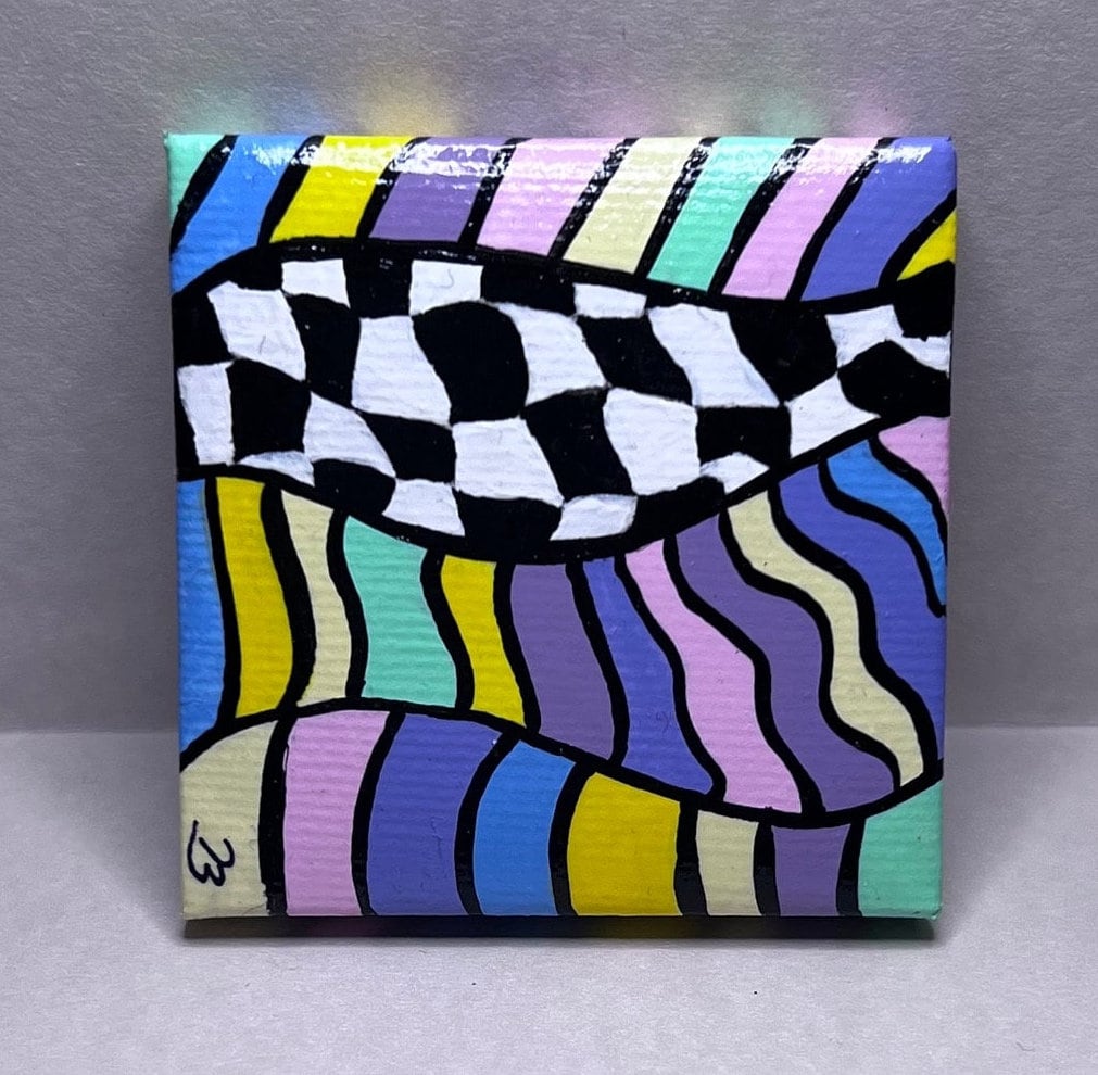 Mini Trippy Psychedelic colorful line art handmade gift painting