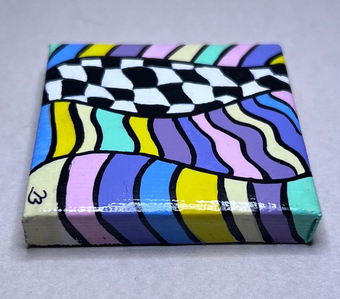 Mini Trippy Psychedelic colorful line art handmade gift painting