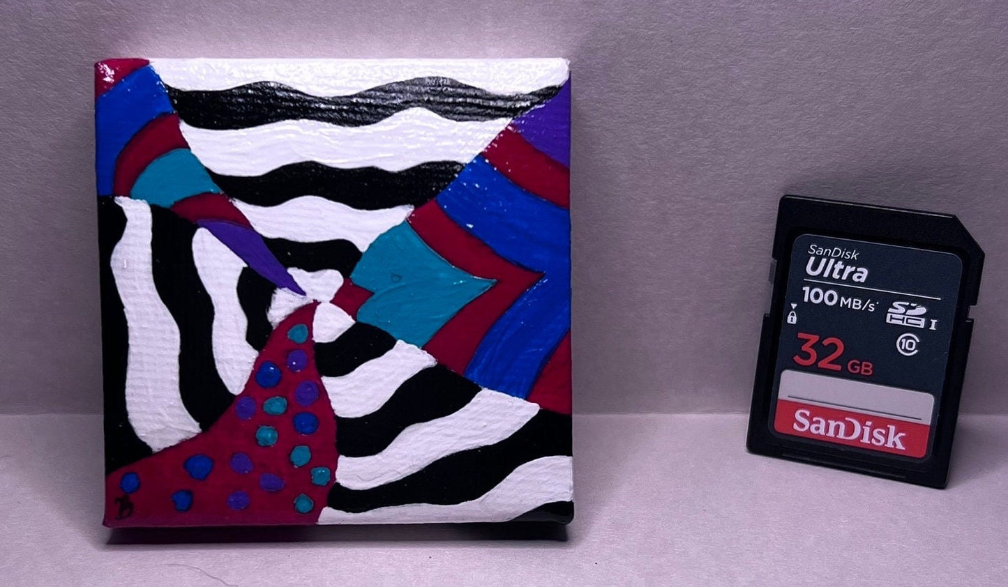 Mini Trippy Psychedelic colorful line art handmade gift painting