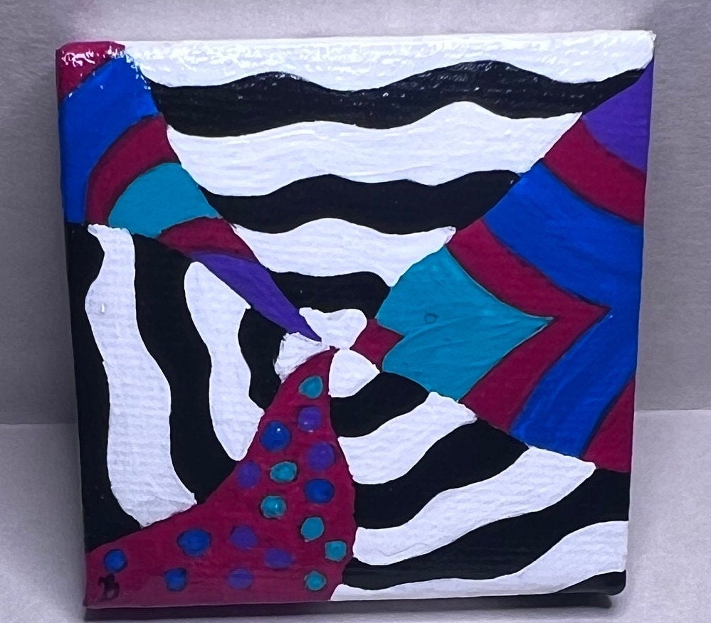 Mini Trippy Psychedelic colorful line art handmade gift painting