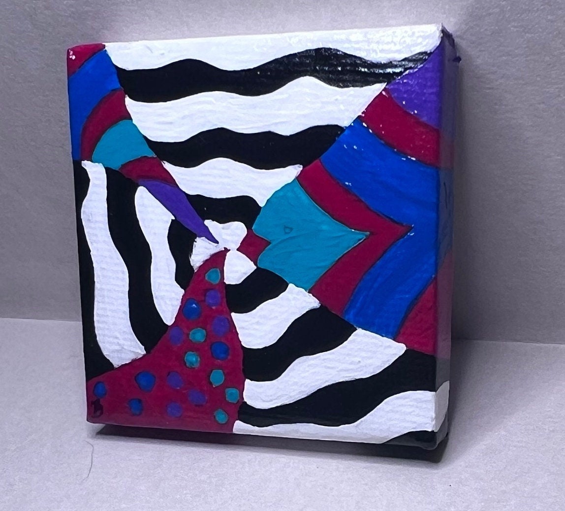 Mini Trippy Psychedelic colorful line art handmade gift painting