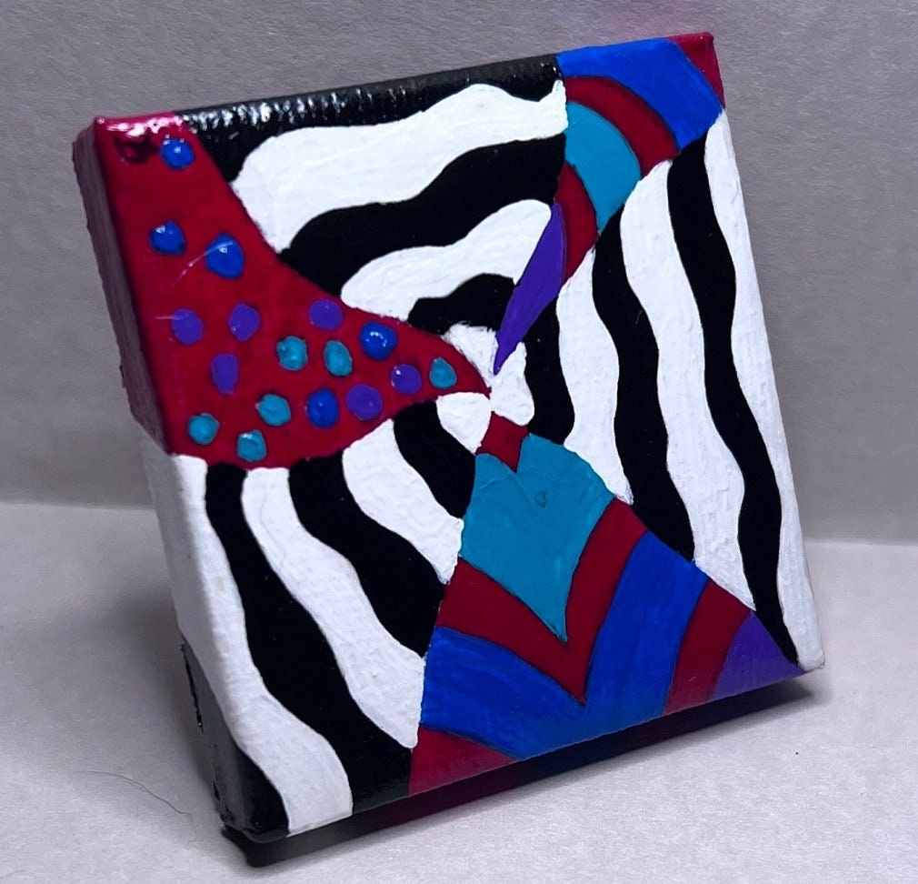 Mini Trippy Psychedelic colorful line art handmade gift painting