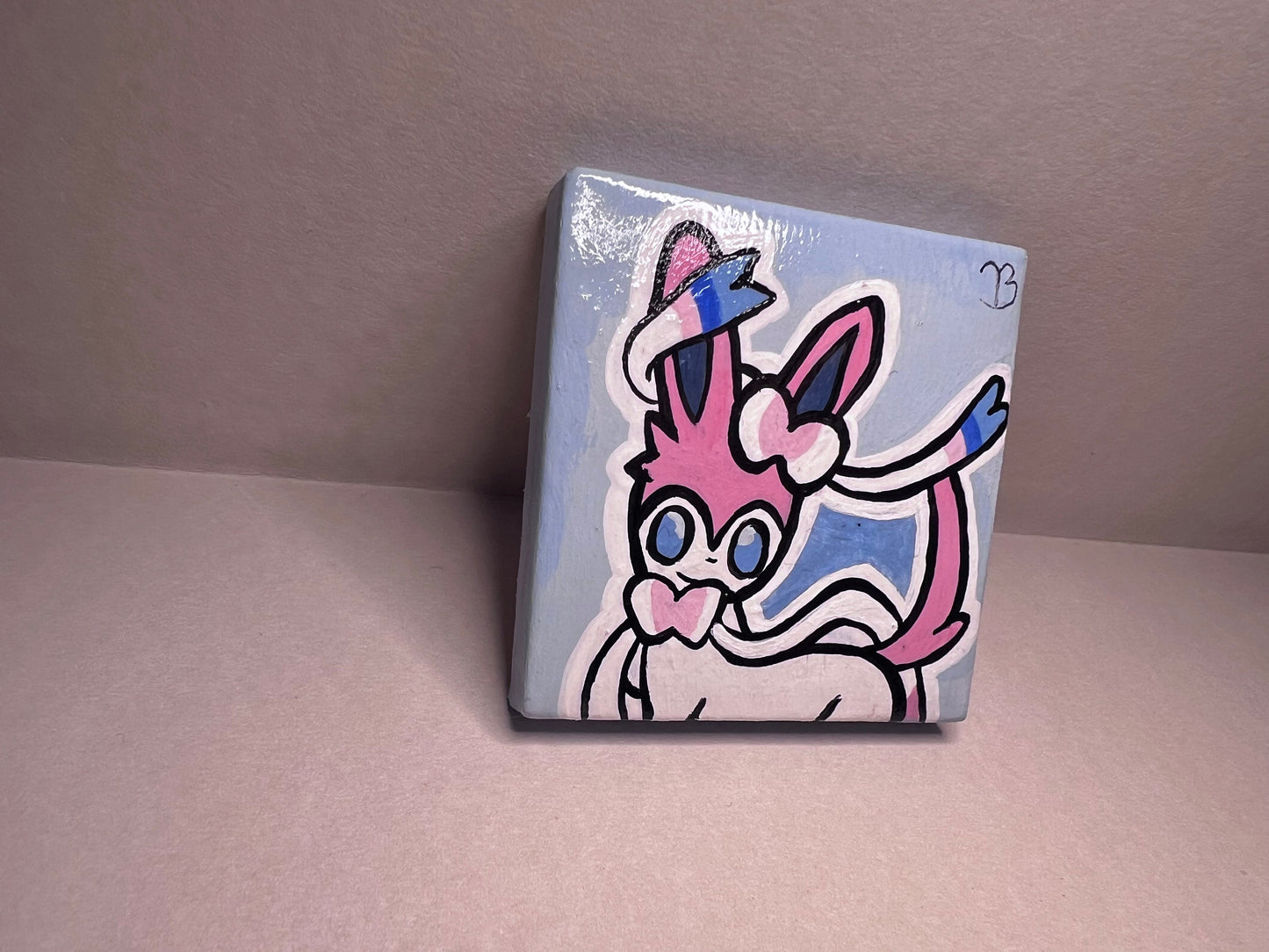 Sylveon Pokemon Mini Collectible Gift Painting | Unique Wall Art | Cute Cat Art | Cartoon Dorm Room Desk Decor