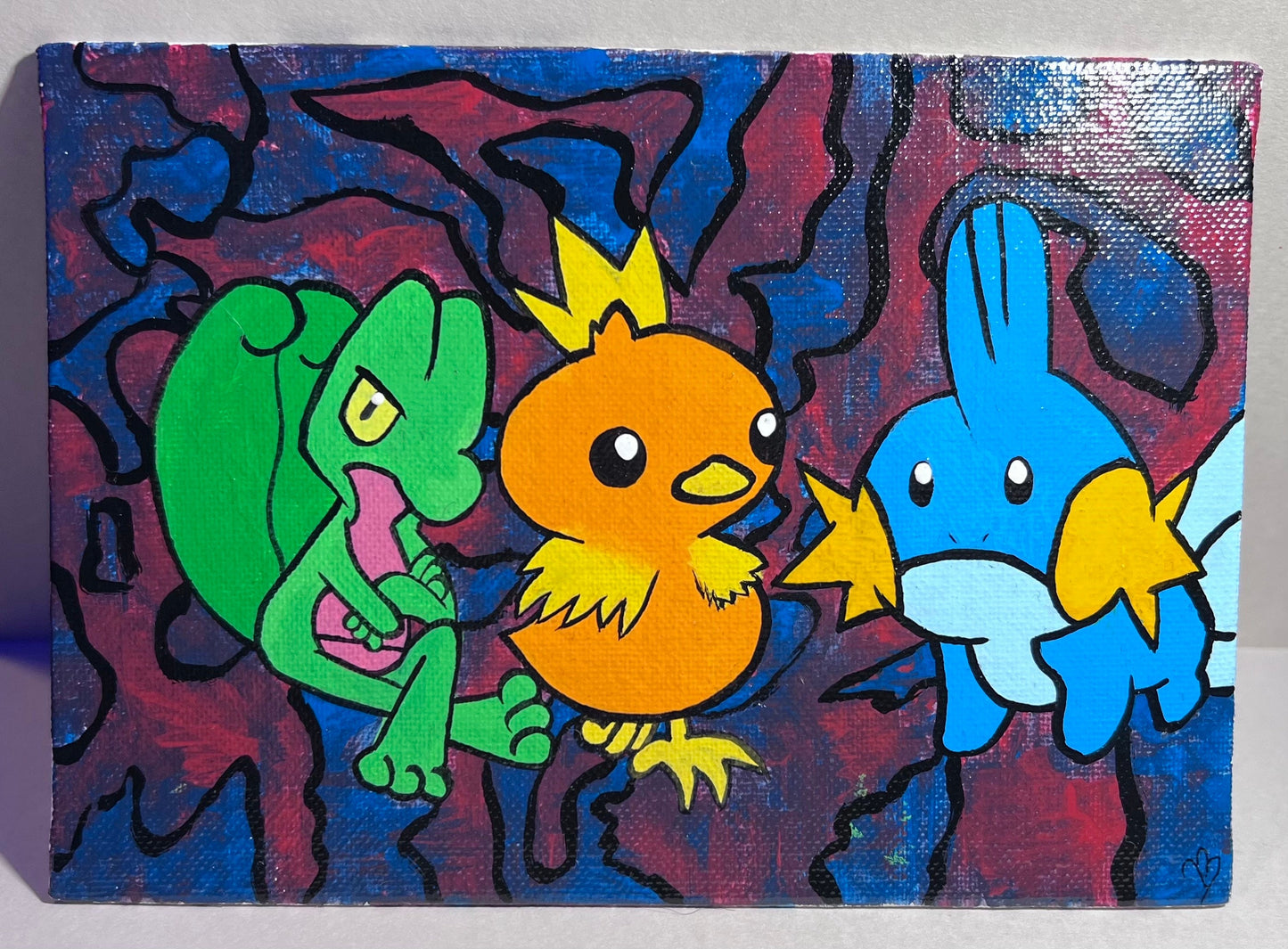 Mudkip, Treecko, and Torchic hand painted acrylic pokemon art, handmade cartoon, gifts for him, gifts for her, pokemon birthday, kids, gen 3