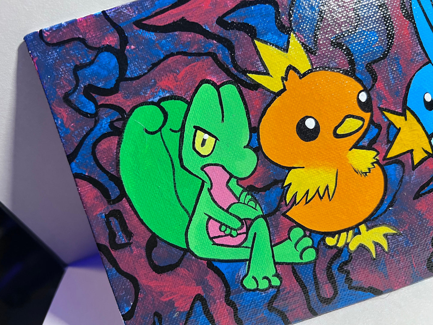 Mudkip, Treecko, and Torchic hand painted acrylic pokemon art, handmade cartoon, gifts for him, gifts for her, pokemon birthday, kids, gen 3