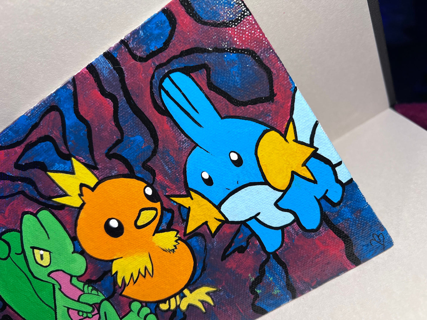 Mudkip, Treecko, and Torchic hand painted acrylic pokemon art, handmade cartoon, gifts for him, gifts for her, pokemon birthday, kids, gen 3