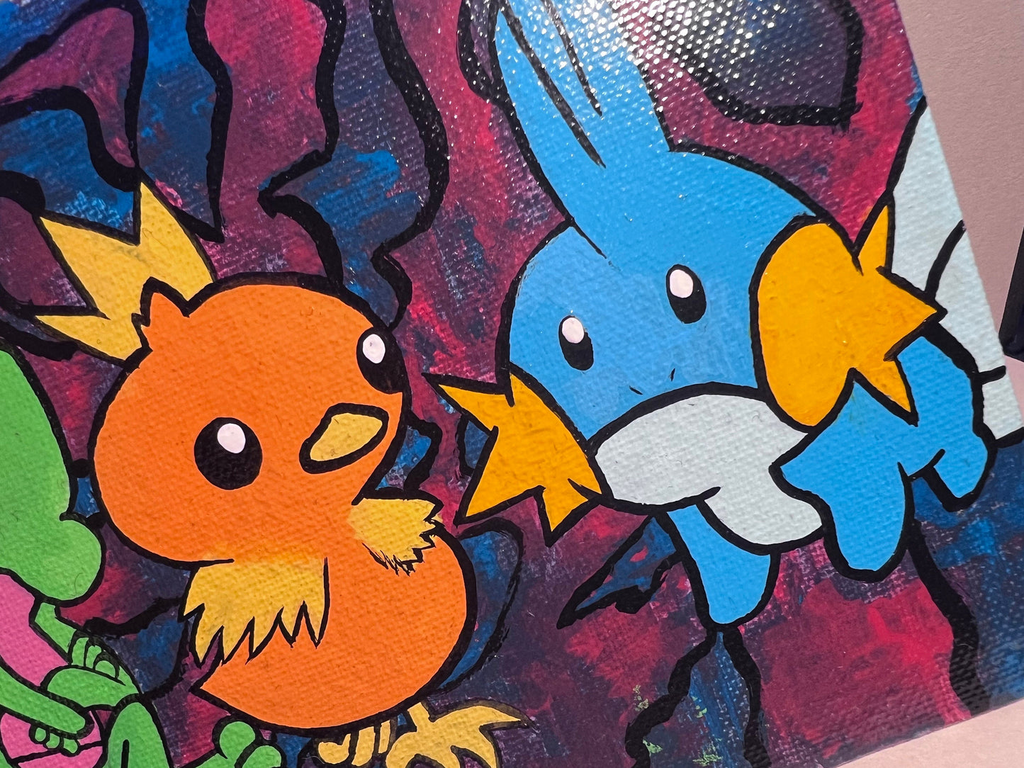 Mudkip, Treecko, and Torchic hand painted acrylic pokemon art, handmade cartoon, gifts for him, gifts for her, pokemon birthday, kids, gen 3