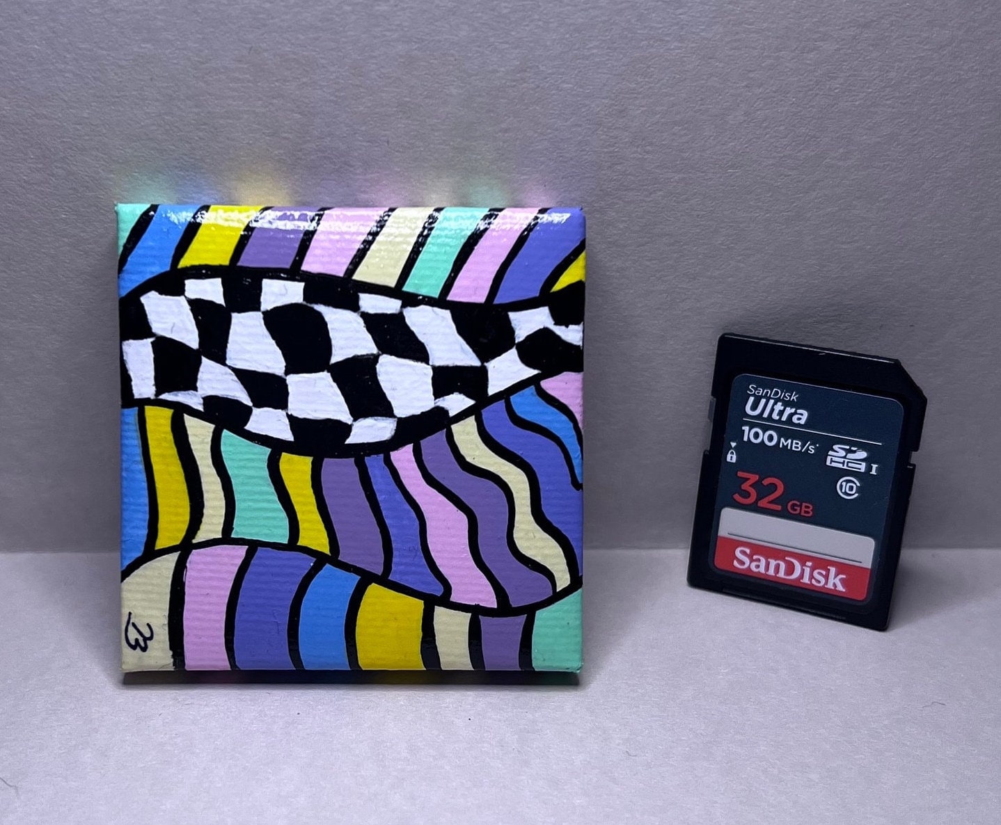 Mini Trippy Psychedelic colorful line art handmade gift painting