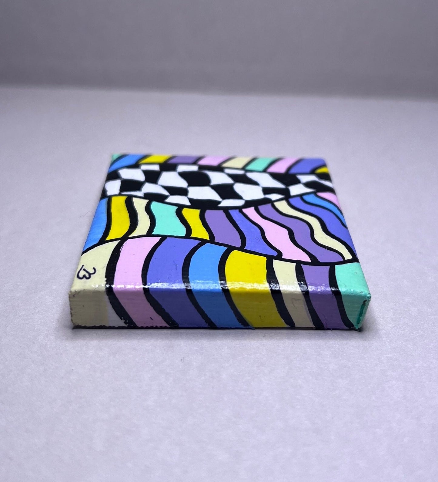 Mini Trippy Psychedelic colorful line art handmade gift painting