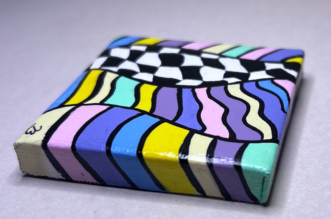 Mini Trippy Psychedelic colorful line art handmade gift painting