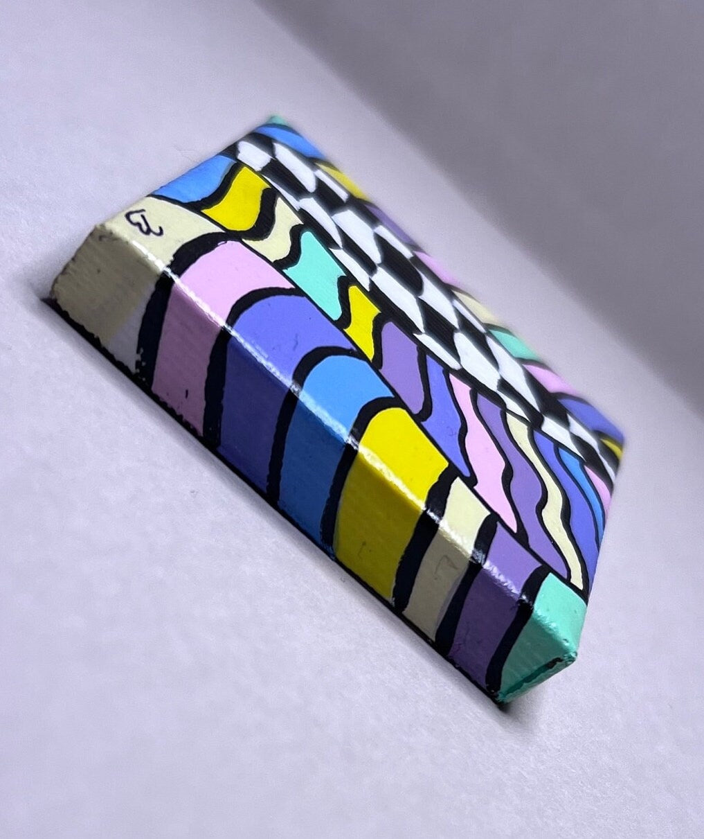 Mini Trippy Psychedelic colorful line art handmade gift painting