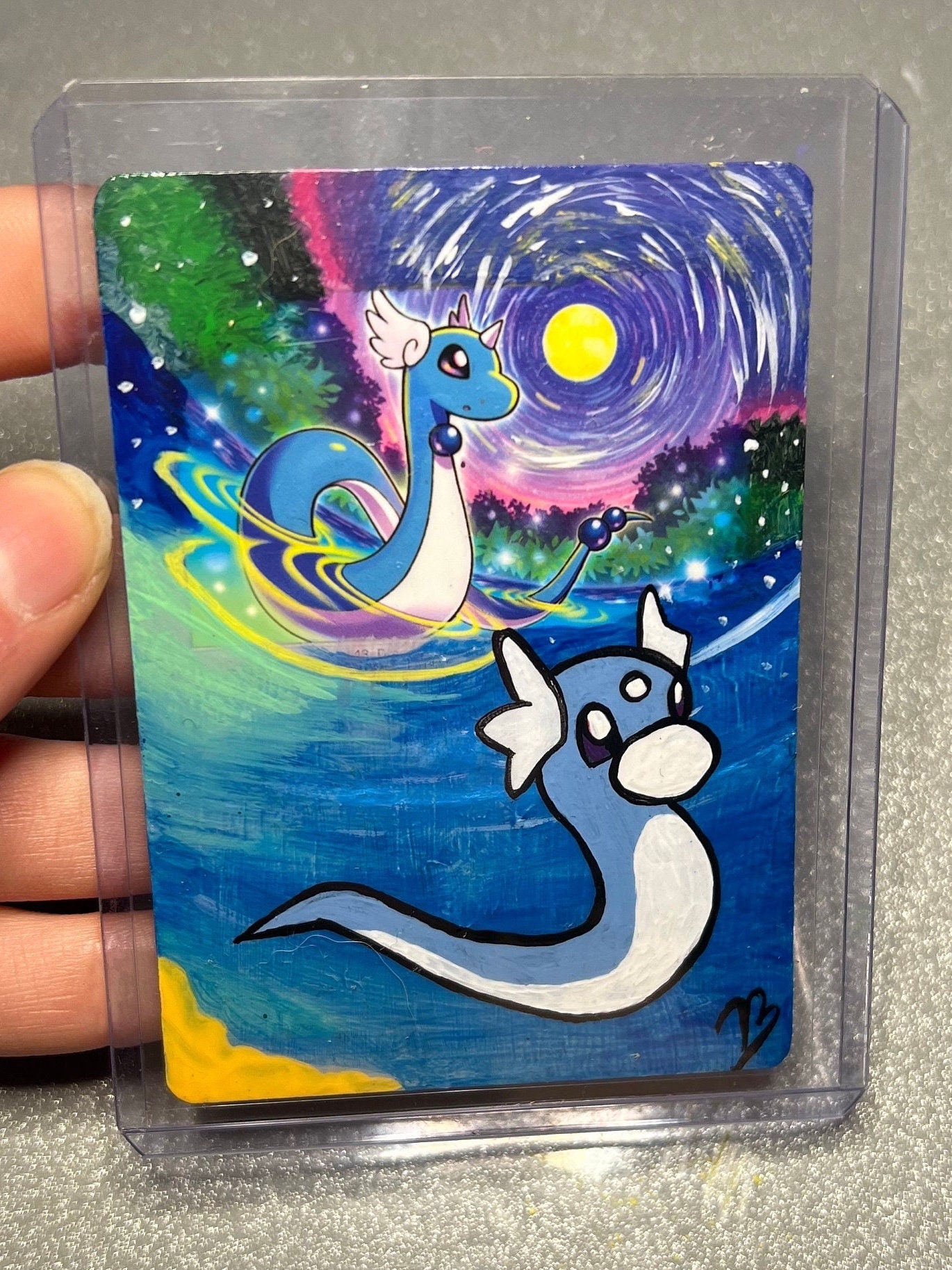 Dragonair and Dratini Custom Handpainted Collectible Gift Pokémon Card