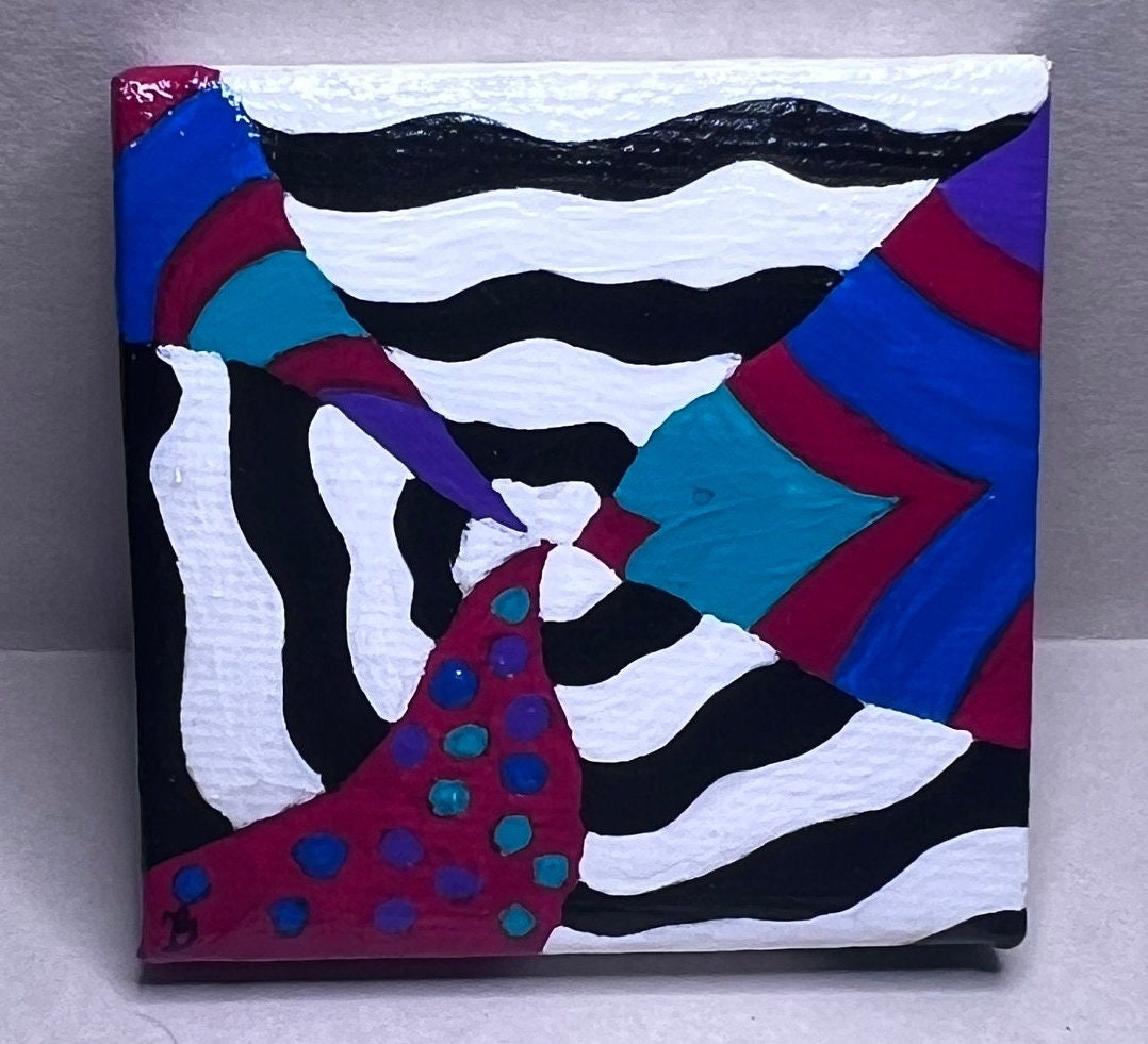 Mini Trippy Psychedelic colorful line art handmade gift painting