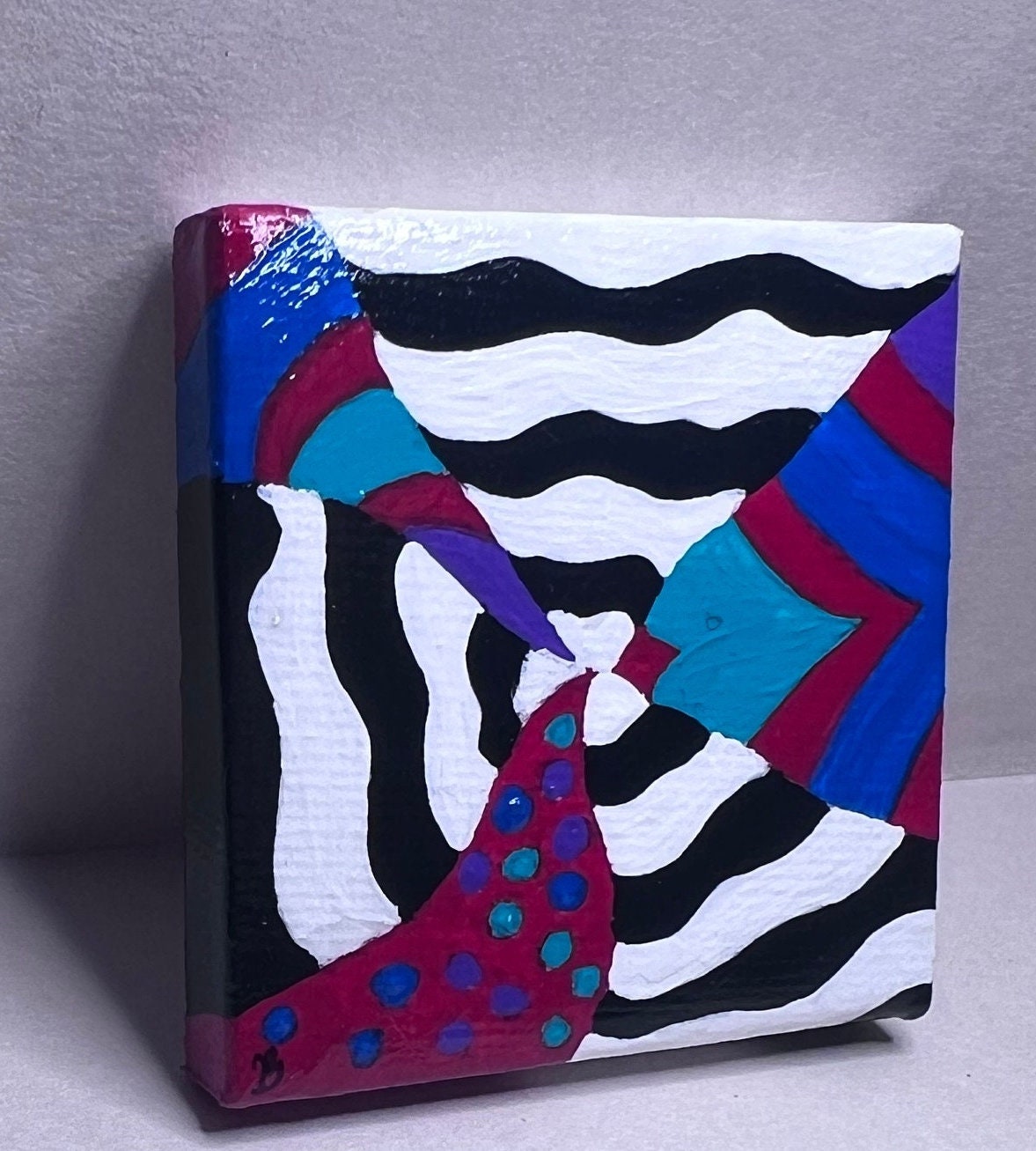 Mini Trippy Psychedelic colorful line art handmade gift painting