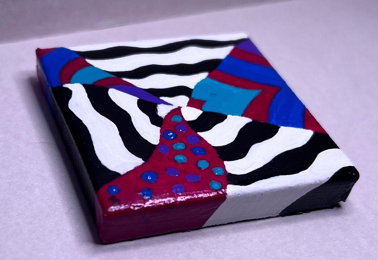 Mini Trippy Psychedelic colorful line art handmade gift painting