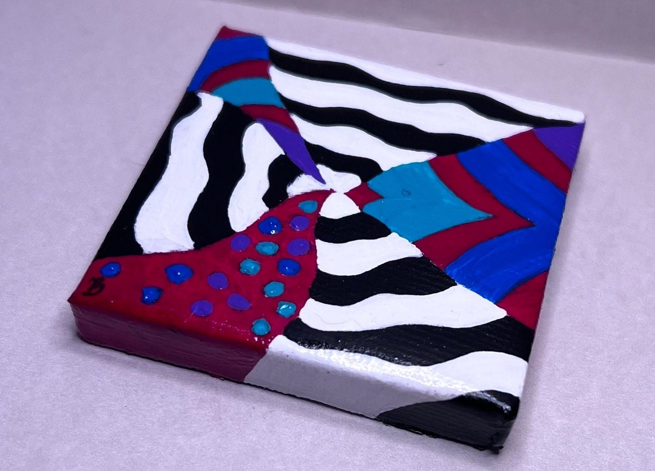 Mini Trippy Psychedelic colorful line art handmade gift painting