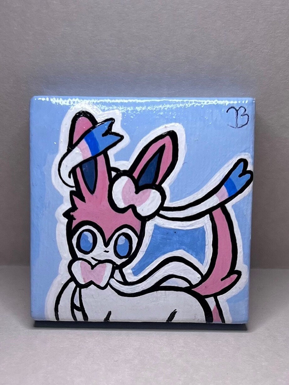 Sylveon Pokemon Mini Collectible Gift Painting | Unique Wall Art | Cute Cat Art | Cartoon Dorm Room Desk Decor