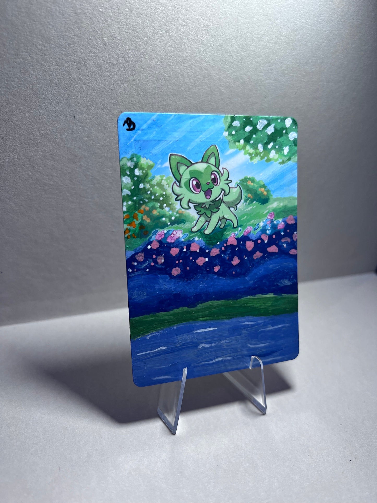 Collectible Sprigatito Pokémon Card | Hand-Painted Gift | Cat Lover Art | Unique Present | Father’s Day Celebration | Graduation |