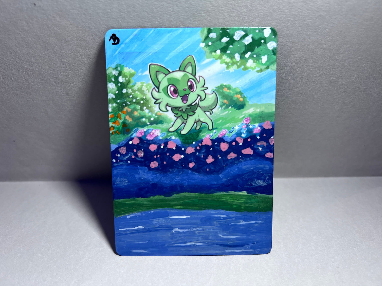 Collectible Sprigatito Pokémon Card | Hand-Painted Gift | Cat Lover Art | Unique Present | Father’s Day Celebration | Graduation |