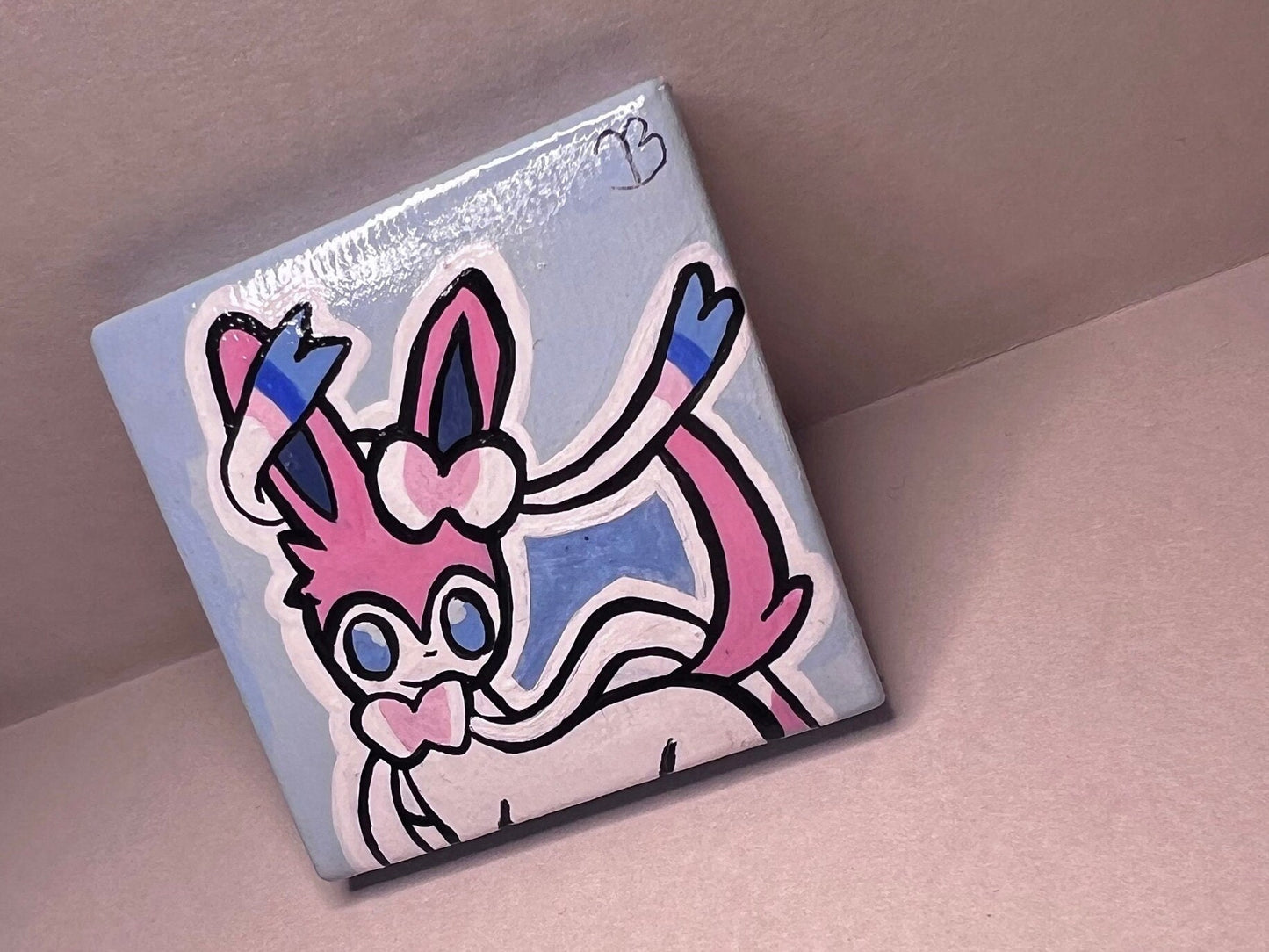 Sylveon Pokemon Mini Collectible Gift Painting | Unique Wall Art | Cute Cat Art | Cartoon Dorm Room Desk Decor