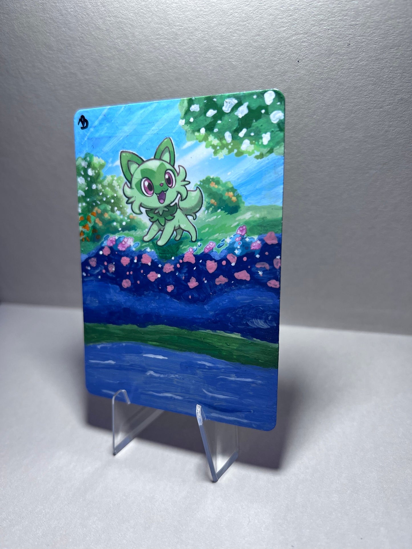 Collectible Sprigatito Pokémon Card | Hand-Painted Gift | Cat Lover Art | Unique Present | Father’s Day Celebration | Graduation |