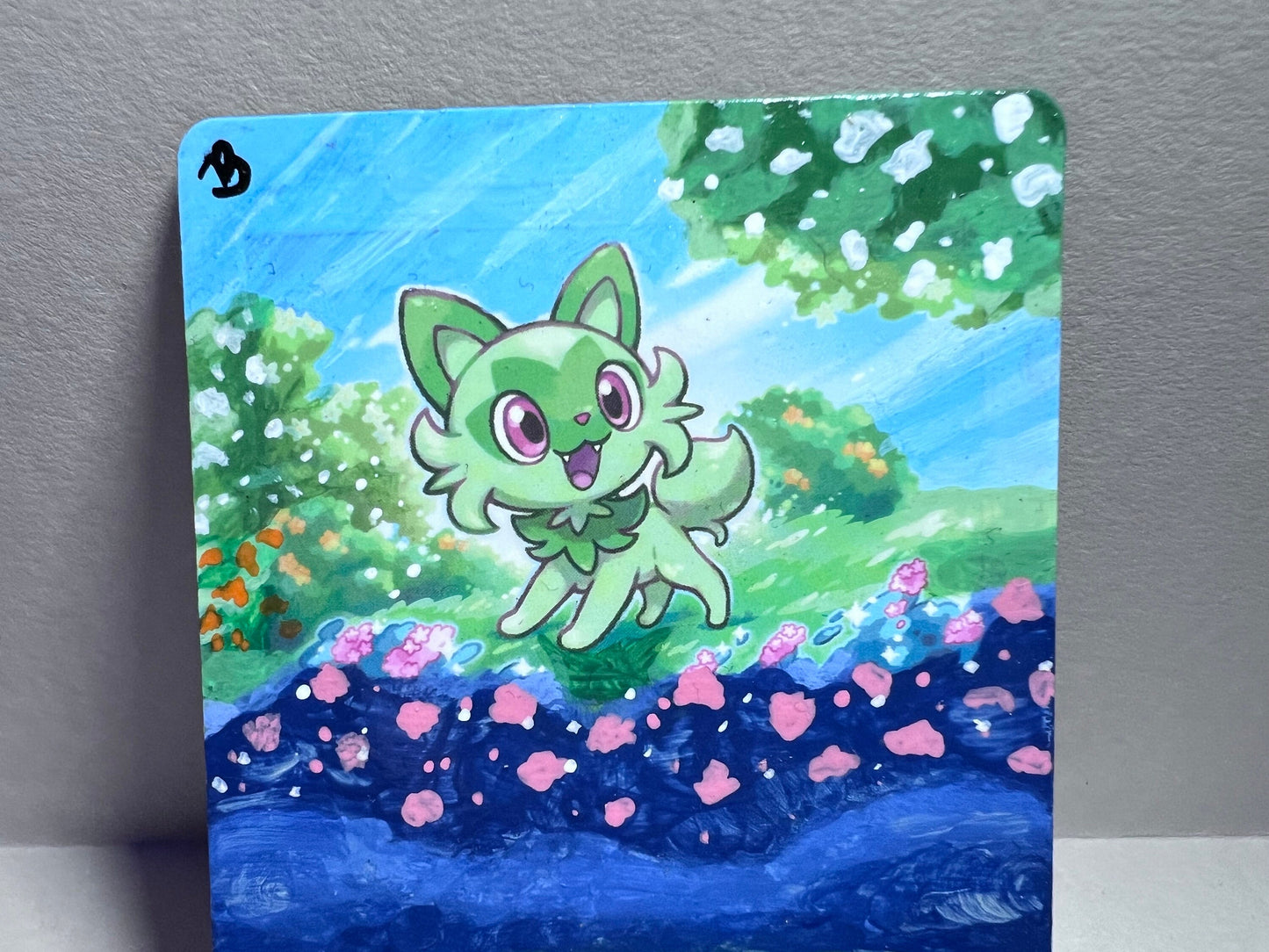Collectible Sprigatito Pokémon Card | Hand-Painted Gift | Cat Lover Art | Unique Present | Father’s Day Celebration | Graduation |