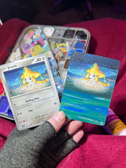 Jirachi Painted Pokémon Card | Handmade Art | Gifts for Gamers | Unique Present