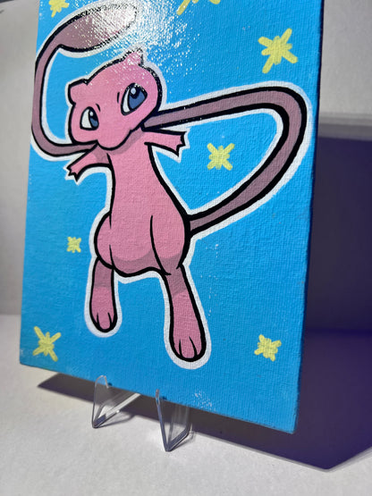 Hand-Painted Mew Pokémon Art on Canvas