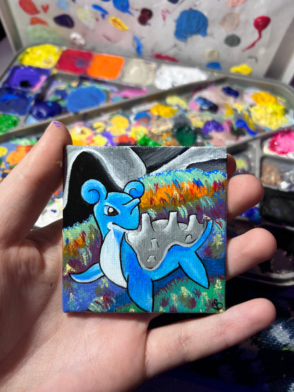 Lapras Mini Painting | Hand-Painted Pokémon Inspired Original Artwork on 2x2 Canvas