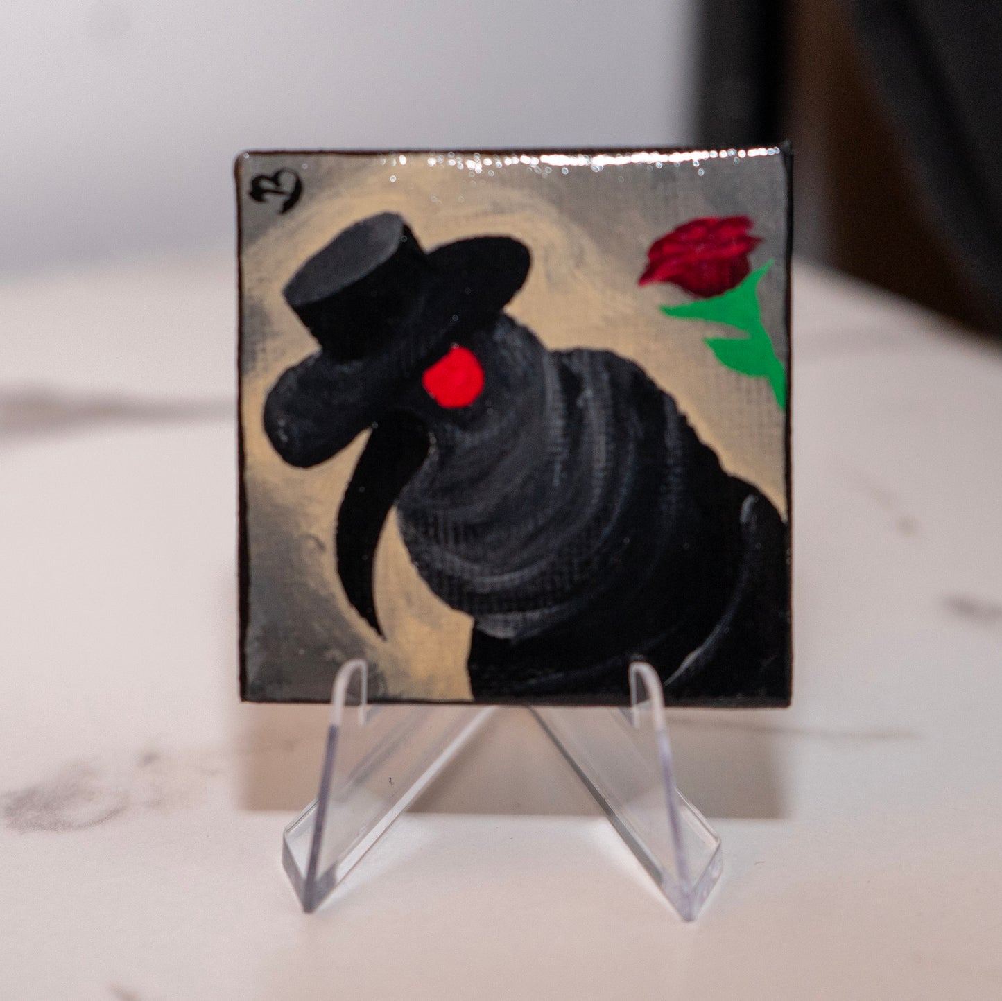 Mini Plague Doctor Painting | Original Gothic Tiny Art | Dark Academia Decor | Hand Painted 2x2 Canvas