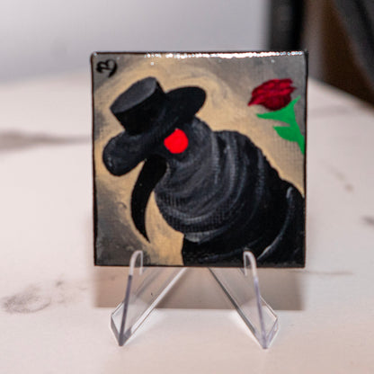 Mini Plague Doctor Painting | Original Gothic Tiny Art | Dark Academia Decor | Hand Painted 2x2 Canvas