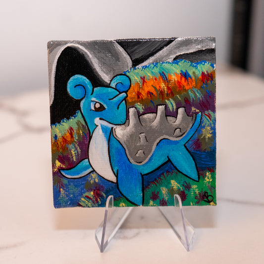 Lapras Mini Painting | Hand-Painted Pokémon Inspired Original Artwork on 2x2 Canvas