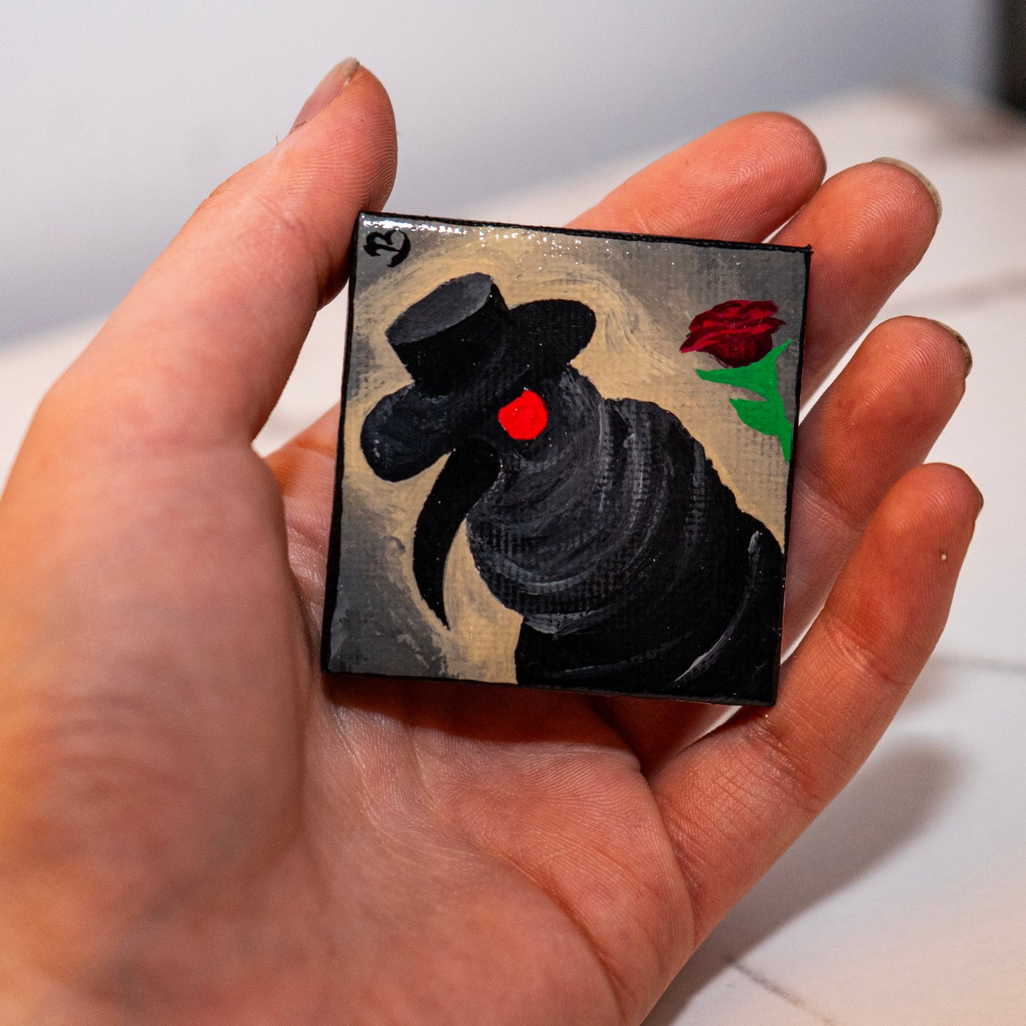 Mini Plague Doctor Painting | Original Gothic Tiny Art | Dark Academia Decor | Hand Painted 2x2 Canvas