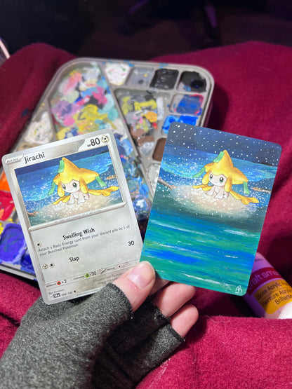 Jirachi Painted Pokémon Card | Handmade Art | Gifts for Gamers | Unique Present