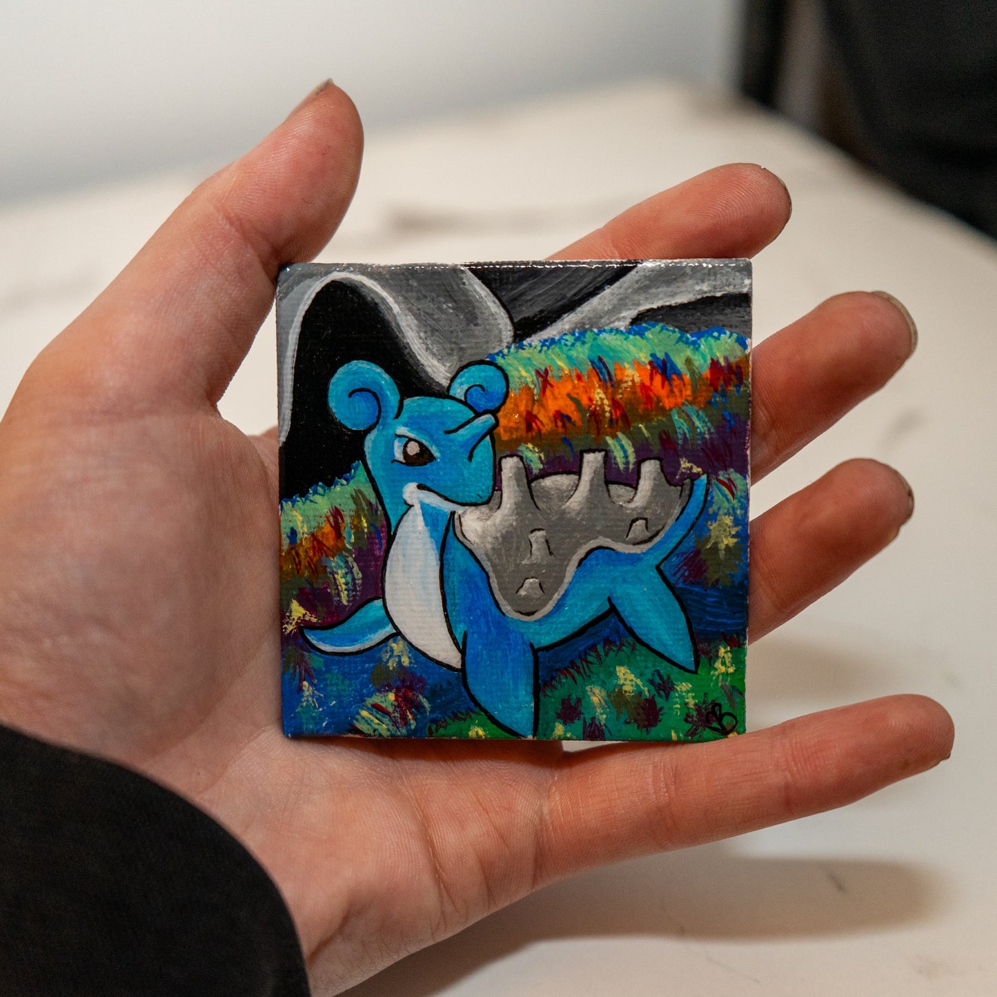 Lapras Mini Painting | Hand-Painted Pokémon Inspired Original Artwork on 2x2 Canvas