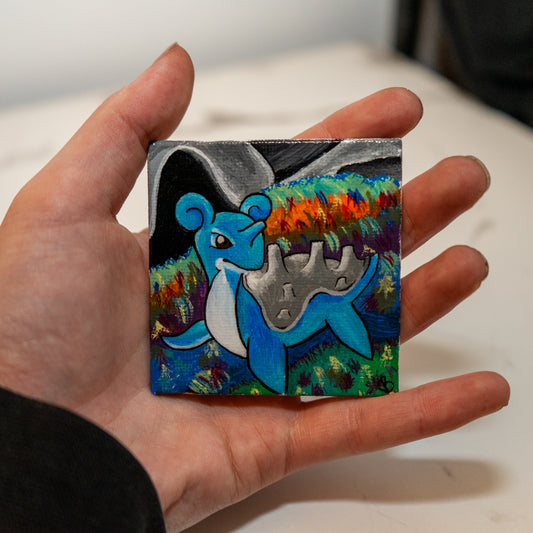 Lapras Mini Painting | Hand-Painted Pokémon Inspired Original Artwork on 2x2 Canvas